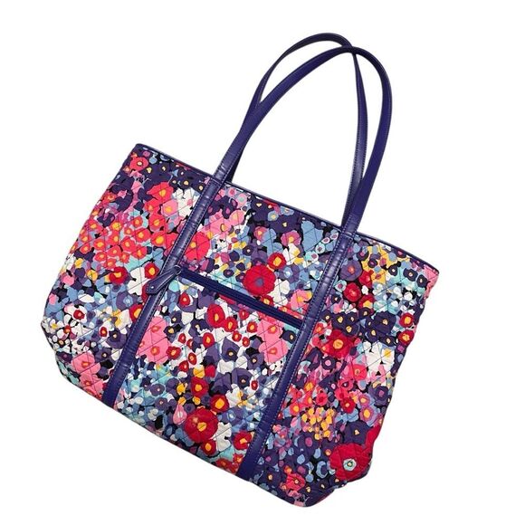 Vera Bradley Floral Quilted Tote Bag Large Purple Pink Red - Picture 1 of 5